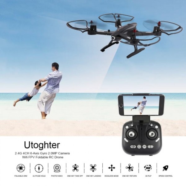 Utoghter 69508 2.0MP Wide-angle Camera Wifi FPV Foldable RC Drone 2.4G 4CH 6-Axis Gyro G-sensor Selfie Drone RTF Quadcopter