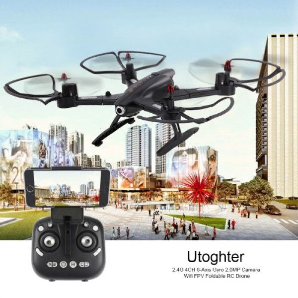 Utoghter 69508 2.0MP Wide-angle Camera Wifi FPV Foldable RC Drone 2.4G 4CH 6-Axis Gyro G-sensor Selfie Drone RTF Quadcopter