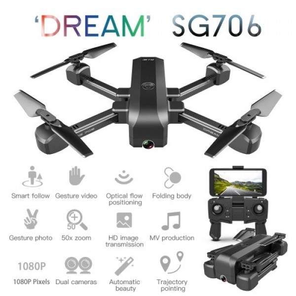 SG706 4K RC Drone Dual Camera Optical Flow Positioning Image Follow APP Gesture Control Foldable Quadcopter