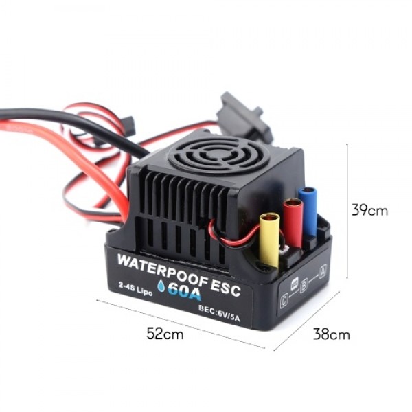 60A Brushless 2-4S ESC Electric Speed Controller 6V 5A BEC T Plug for 1/8 1/10 RC Car