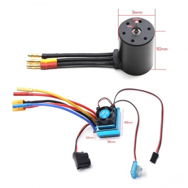 2300KV Brushless Motor 3650 Waterproof Motor with 120A Brushless ESC XT60 Plug Programming Card Heat Sink for 1/8 1/10 1/12 RC C