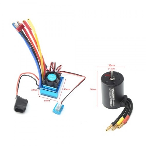 3650 Brushless Motor 3900KV with 120A Brushless ESC Heat Sink Programming Card for 1/8/ 1/10 RC Car RC Boat Part