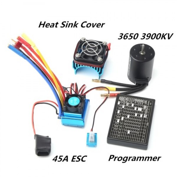 3650 Brushless Motor 3900KV with 120A Brushless ESC Heat Sink Programming Card for 1/8/ 1/10 RC Car RC Boat Part