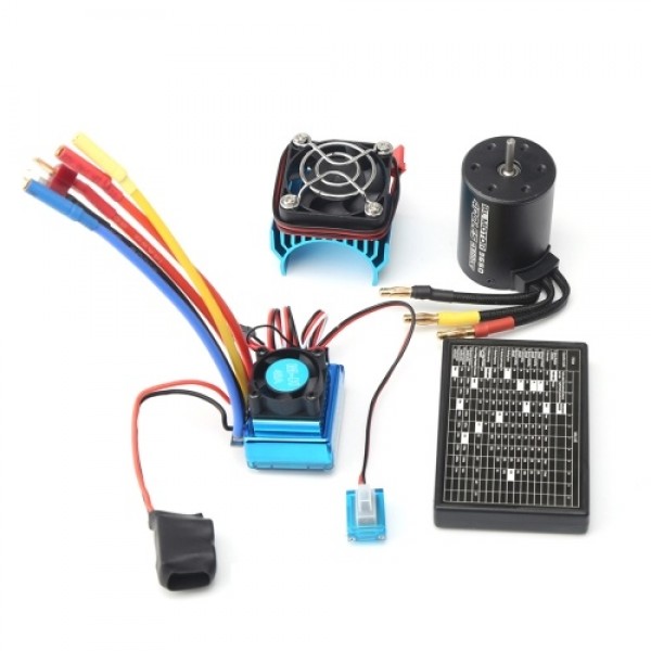 3650 Brushless Motor 4300KV with 120A Brushless ESC Heat Sink Programming Card for 1/8/ 1/10 RC Car RC Boat Part