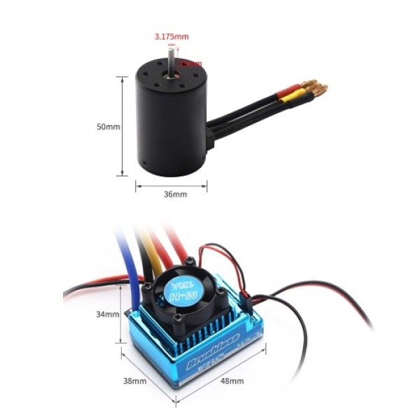 2300KV 3650 Brushless Motor with 120A Brushless ESC XT60 Plug for 1/8 1/10 1/12 RC Car RC Boat Part