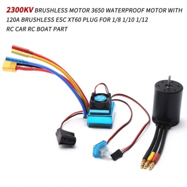 2300KV 3650 Brushless Motor with 120A Brushless ESC XT60 Plug for 1/8 1/10 1/12 RC Car RC Boat Part