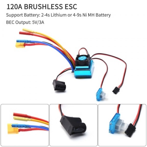 2300KV 3650 Brushless Motor with 120A Brushless ESC XT60 Plug for 1/8 1/10 1/12 RC Car RC Boat Part