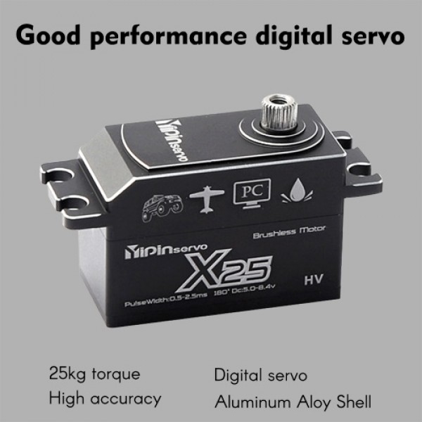 YIPINServo 25KG Digital Servo Metal Gear Servo Waterproof for 1/8 1/10 Scale RC Cars Robot Manipulator