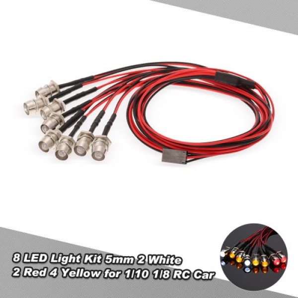 8 LED Light Kit 2 White 2 Red 4 Yellow for 1/10 1/8 Traxxas HSP Redcat RC4WD Tamiya Axial SCX10 D90 HPI RC Car