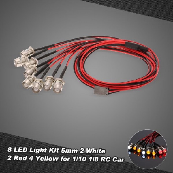 8 LED Light Kit 2 White 2 Red 4 Yellow for 1/10 1/8 Traxxas HSP Redcat RC4WD Tamiya Axial SCX10 D90 HPI RC Car