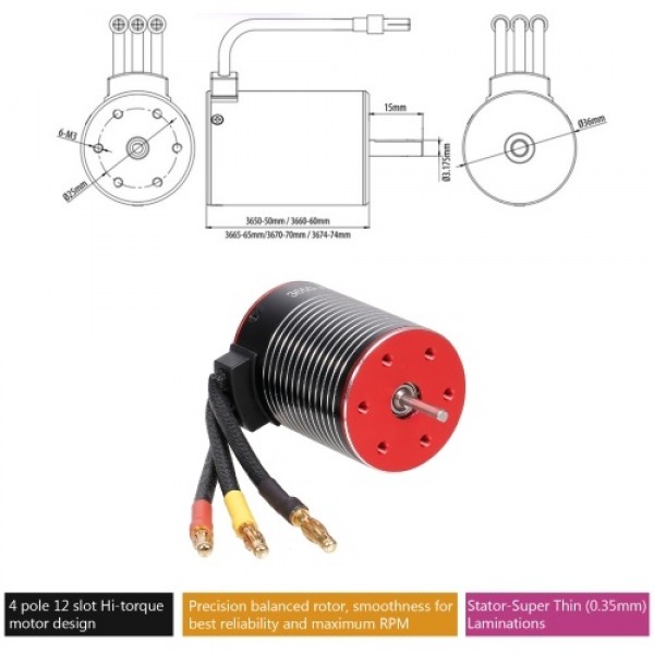 3650 4500KV Brushless Motor and Hobbywing WP-10BL60 60A ESC Waterproof Combo(type-1)