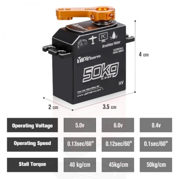 GX3350BLS 50KG Digital Servo IP67 Waterproof Steering Servo 180° Full Metal Body Stainless Steel Gear Brushless Motor Servo for 