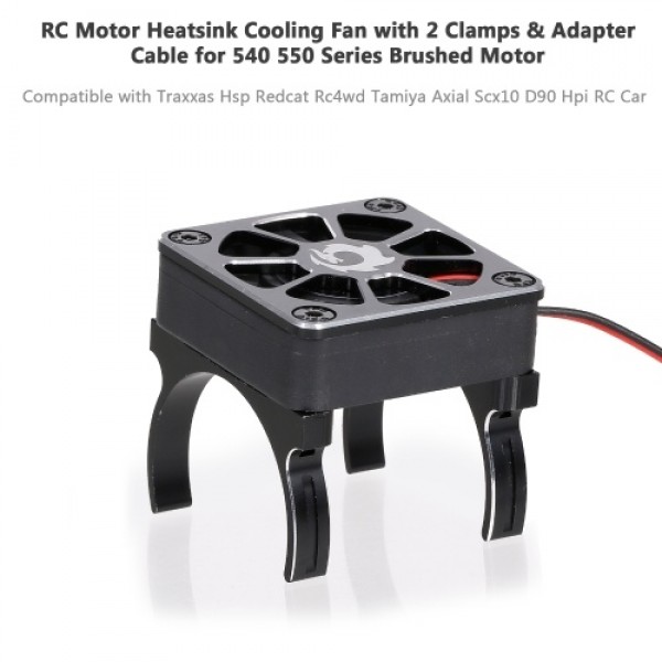 RC Motor Heatsink Cooling Fan with 2 Clamps &amp; Adapter Cable for 540 550 Series Brushed Motor