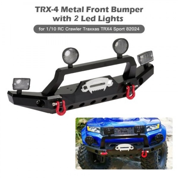 TRX-4 Metal Front Bumper with 2 Led Lights for 1/10 RC Crawler Traxxas TRX4 Sport 82024