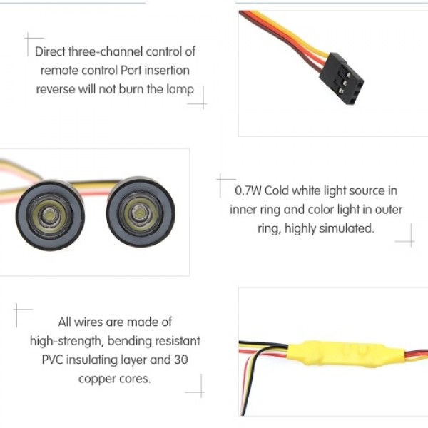 LED Headlights Angel Eyes with 12 Modes for 1/10 RC Rock Crawler Axial SCX10 RC4WD Traxxas TRX-4 Cars