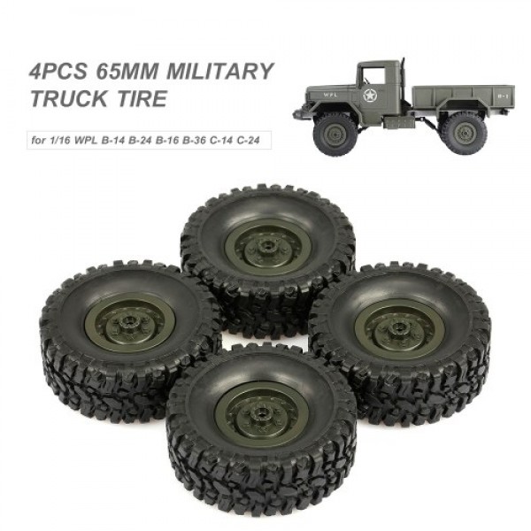 4PCS 65mm Military Truck Tire for 1/16 WPL B-14 B-24 B-16 B-36 C-14 C-24 RC Car