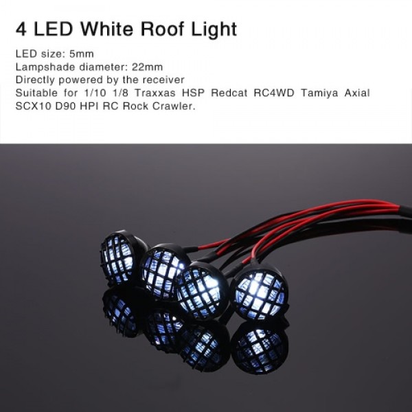 4 LED White Lights with Lampshade Roof Light Search Lamp for 1/10 1/8 Traxxas HSP Redcat RC4WD Tamiya Axial SCX10 D90 HPI RC Roc