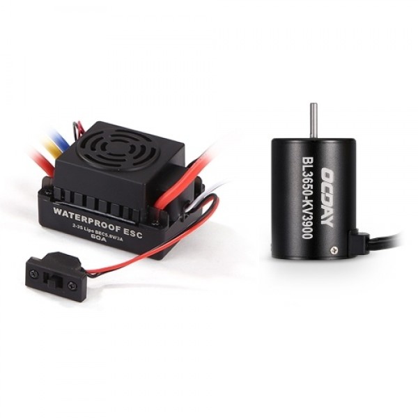 OCDAY 3650 3900KV Brushless Sensorless Motor with 60A Waterproof ESC for 1/10 RC Car Truck