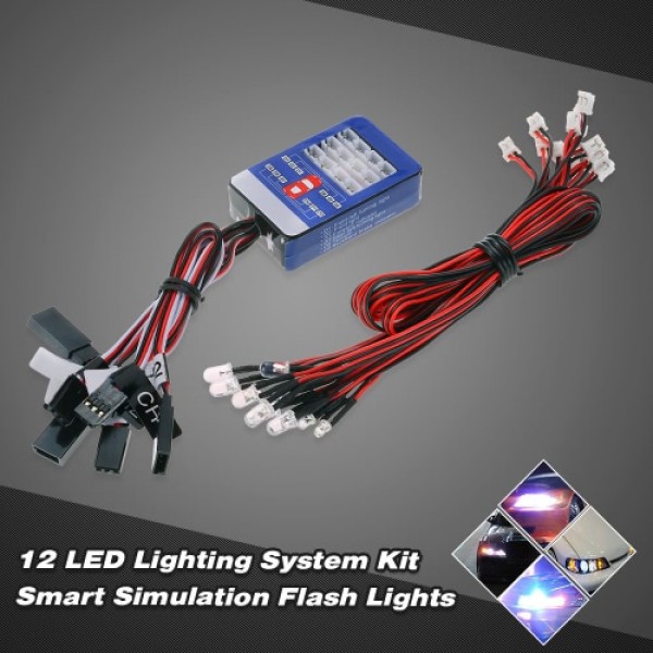 12 LED Lighting System Kit Steering Brake Smart Simulation Flash Lights for 1/10 Scale Models RC Car Yokomo Tamiya HSP HPI AXIAL