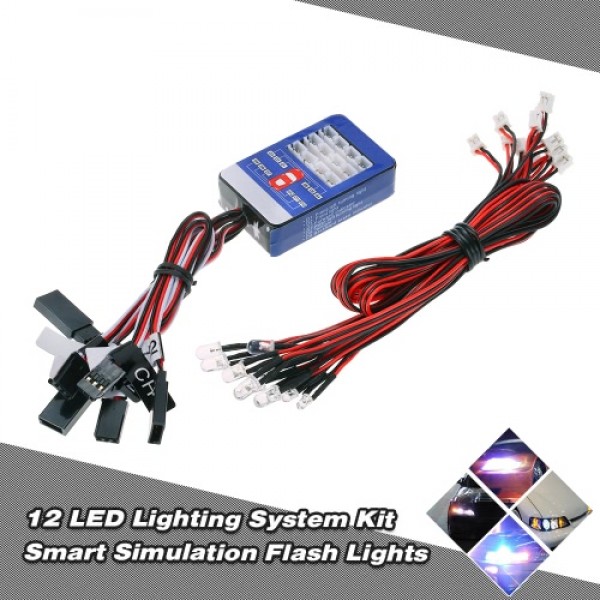 12 LED Lighting System Kit Steering Brake Smart Simulation Flash Lights for 1/10 Scale Models RC Car Yokomo Tamiya HSP HPI AXIAL