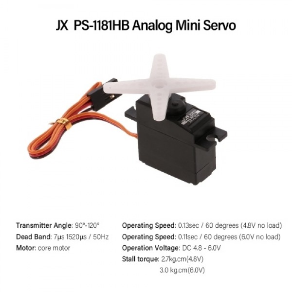 JX PS-1181HB 4.8V-6V 16g 0.13sec/60° 3.0kg Analog Mini Servo for 1/16 RC Car