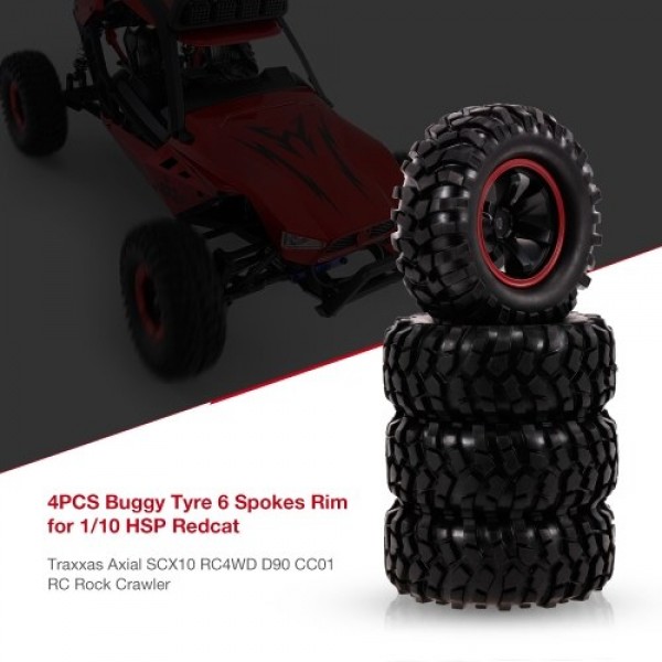 4PCS 1/10 RC Buggy Tyre 6 Spokes Rim for 1/10 HSP Redcat Traxxas Axial SCX10 RC4WD D90 CC01 RC Rock Crawler