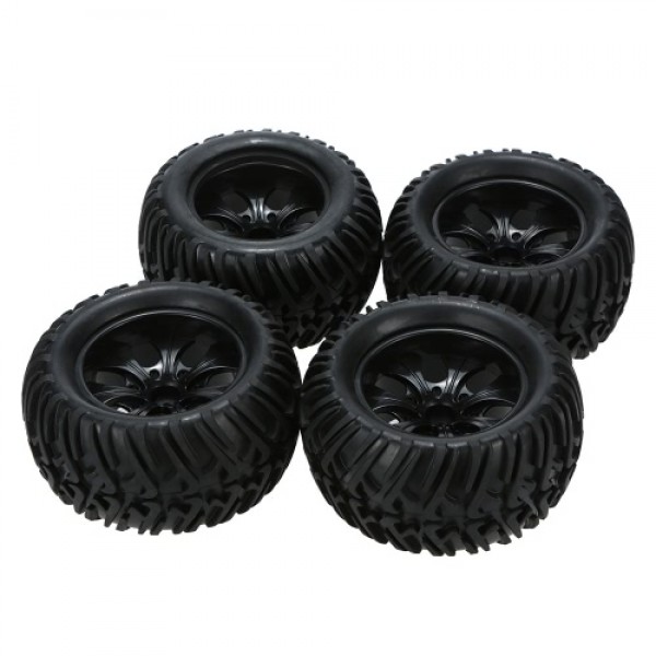 4Pcs Black Wheel Rim and Tire for 1/10 HSP 94111 94188 Monster Truck