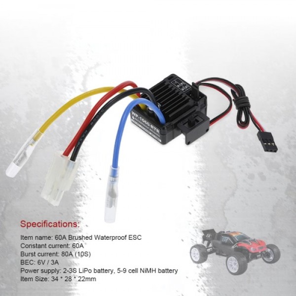 WP-1060-RTR Waterproof Brushed 2S-3S 60A ESC for 1/10 Tamiya Traxxas Redcat HSP HPI RC Car