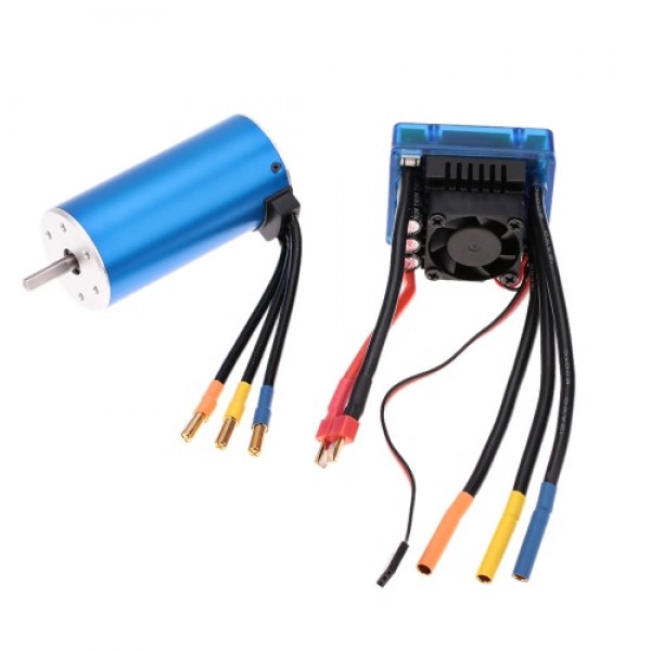 3674 2250KV 4P Sensorless Brushless Motor with 120A Brushless ESC（Electric Speed Controller）for 1/8 RC Car Truck