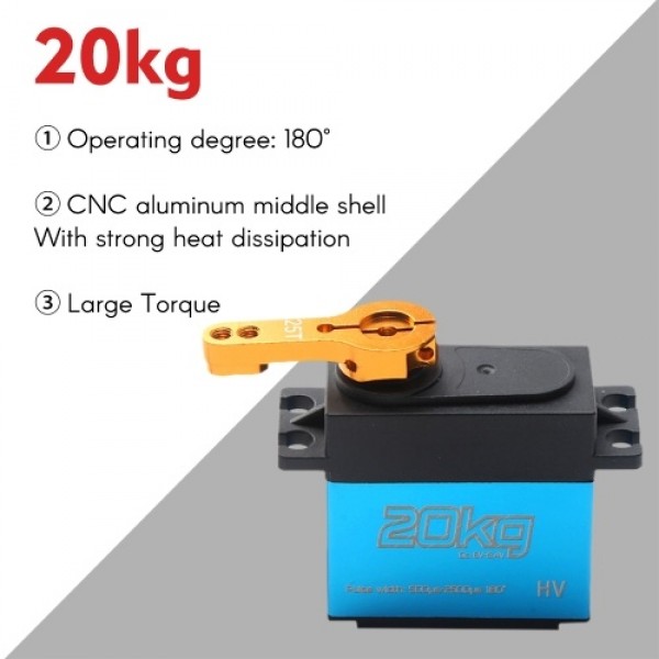 20KG Digital Servo Metal Gear Servo for 1/8 1/10 1/12 Scale RC Cars Robot Boat Manipulator with 25T Arm