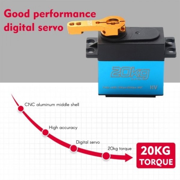 20KG Digital Servo Metal Gear Servo for 1/8 1/10 1/12 Scale RC Cars Robot Boat Manipulator with 25T Arm