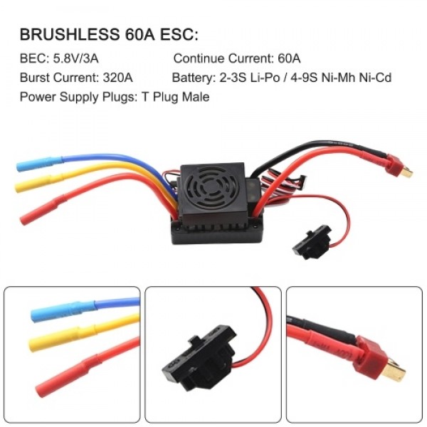 2300KV Brushless Motor 3650 Waterproof Motor with 60A Brushless ESC 25kg Digital Servo Heatsink Programming Card for 1/8 1/10 RC