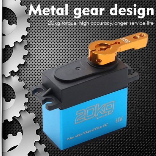 20KG Digital Servo Metal Gear Servo for 1/8 1/10 1/12 Scale RC Cars Robot Boat Manipulator with 25T Arm