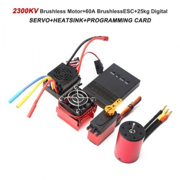 2300KV Brushless Motor 3650 Waterproof Motor with 60A Brushless ESC 25kg Digital Servo Heatsink Programming Card for 1/8 1/10 RC