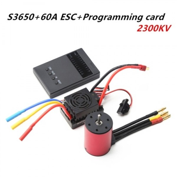 2300KV Brushless Motor 3650 Waterproof Motor with 60A Brushless ESC 5.8V 3A BEC Programming Card for 1/8 1/10 RC Car