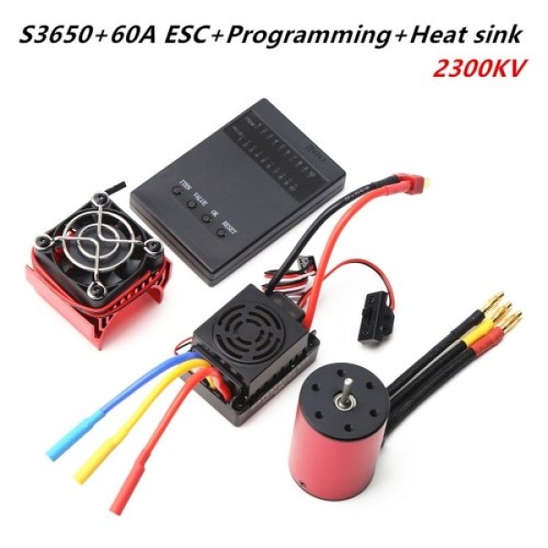 2300KV Brushless Motor 3650 Waterproof Motor with 60A Brushless ESC 5.8V 3A BEC Heatsink Programming Card for 1/8 1/10 RC Car