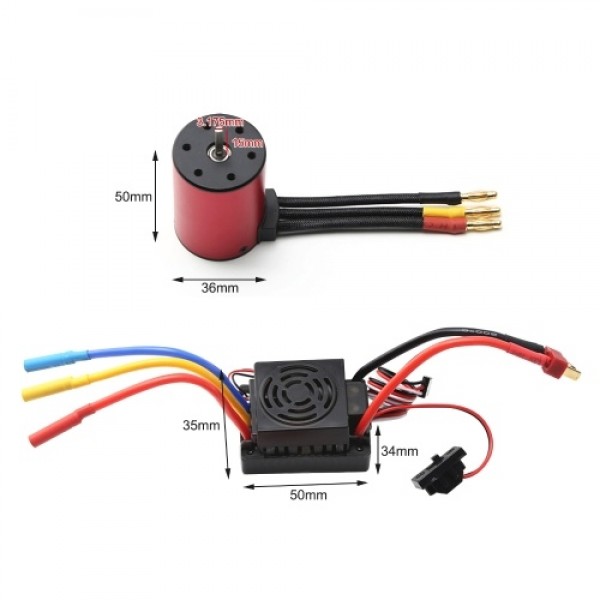 2300KV Brushless Motor 3650 Waterproof Motor with 60A Brushless ESC 5.8V 3A BEC Heatsink Programming Card for 1/8 1/10 RC Car