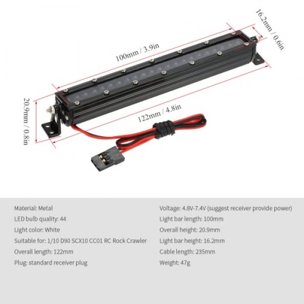 1/10 C Series High Performance Bright LED Light Bar Metal Roof Light Lamp for 1/10 HSP RC4WD Axial D90 SCX10 Traxxas TAMIYA CC01