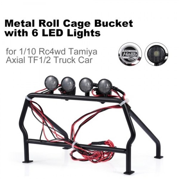 Metal Roll Cage Bucket with 6 LED Lights for 1/10 Rc4wd Tamiya Axial TF1/2 Truck Car