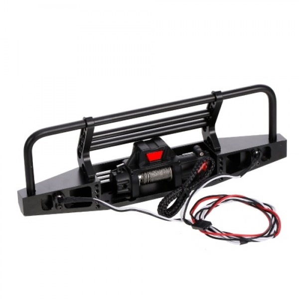 Metal Front Bumper with Winch 2 LED Light for1/10 RC Car Crawler Compatible with Traxxas Hsp Redcat Rc4wd Tamiya Axial Scx10 D90