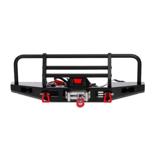 Metal Front Bumper with Winch 2 LED Light for1/10 RC Car Crawler Compatible with Traxxas Hsp Redcat Rc4wd Tamiya Axial Scx10 D90