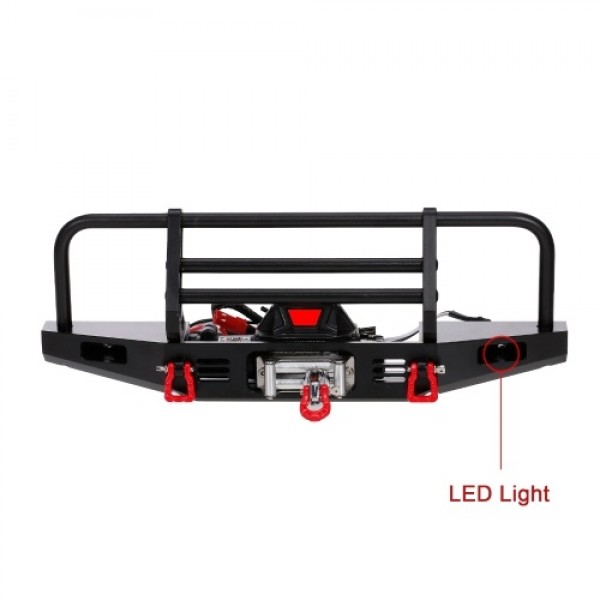 Metal Front Bumper with Winch 2 LED Light for1/10 RC Car Crawler Compatible with Traxxas Hsp Redcat Rc4wd Tamiya Axial Scx10 D90