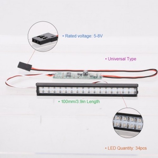 RC LED Lights Bar 100mm/3.9in Metal Roof Lamp Light Headlight 34LEDs Light