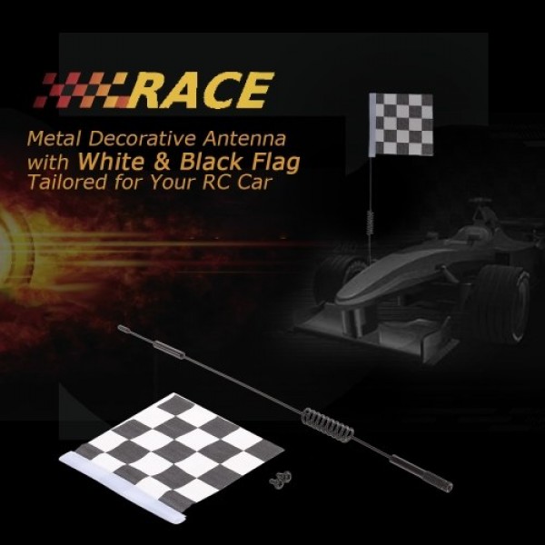 Metal Decorative Antenna with White &amp; Black Flag for 1:10 Traxxas Hsp Redcat RC4WD Tamiya Axial Scx10 D90 Hpi RC Crawler Car