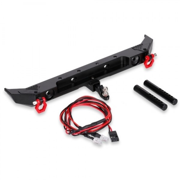 1/10 RC Crawler Car Metal Rear Bumper with D-rings Tow Hitch Shackles&amp;2-LED Lights Compatible with Axial SCX10 I II III 9004