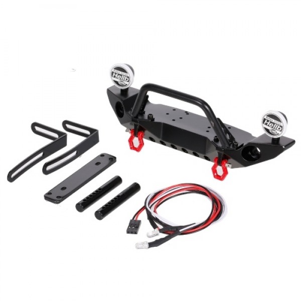 RC Metal Front Bumper with 2-LED Light &amp; D-rings Tow Hitch Shackles for 1/10 RC Crawler