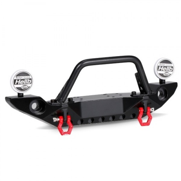 RC Metal Front Bumper with 2-LED Light &amp; D-rings Tow Hitch Shackles for 1/10 RC Crawler