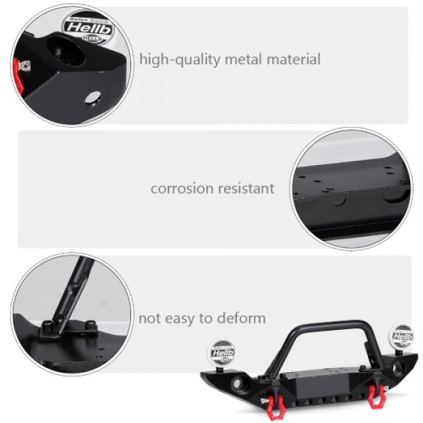 RC Metal Front Bumper with 2-LED Light &amp; D-rings Tow Hitch Shackles for 1/10 RC Crawler