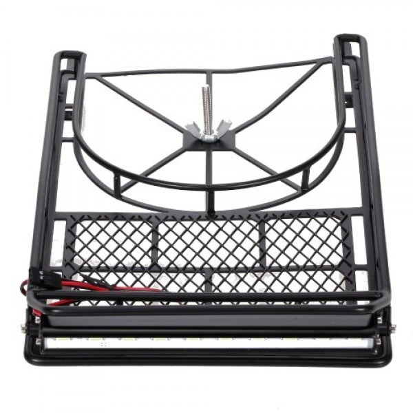 Alloy Roof Rack Luggage with 10-LED Lights Bar Spare Tire Frame for 1/10 RC Rock Crawler