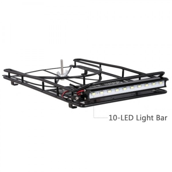 Alloy Roof Rack Luggage with 10-LED Lights Bar Spare Tire Frame for 1/10 RC Rock Crawler